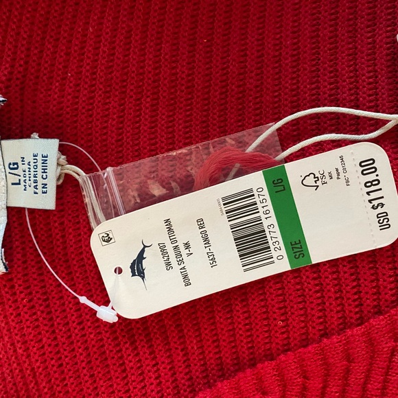 Brand new Tommy Bahama red v neck sweater size LG - Picture 2 of 4